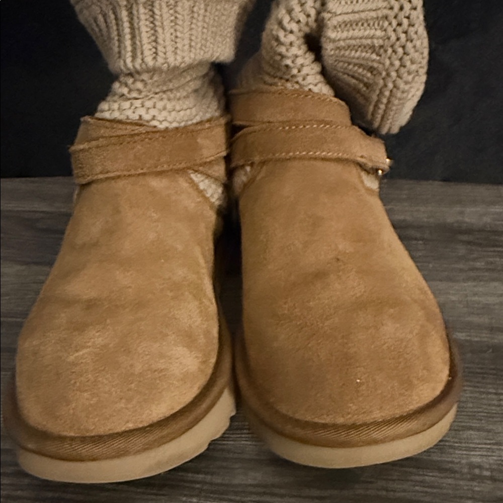 UGG Tan Suede Knit Cuff Boots - Picture 3 of 7